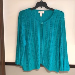 Open front cardigan with one button at neck